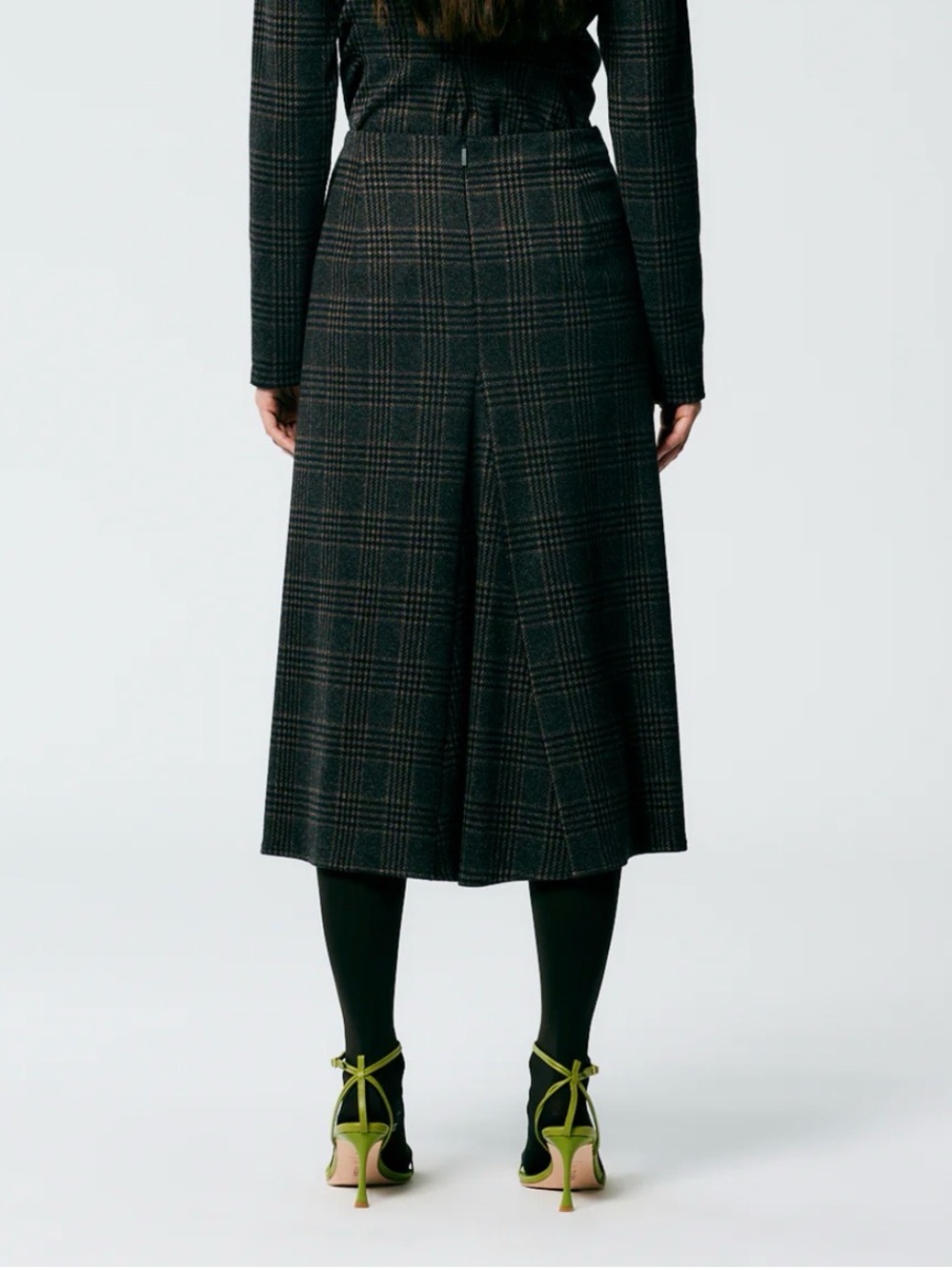 Tibi Lutz Knit Godet Midi plaid A-Line Midi Skirt - Picture 10 of 10